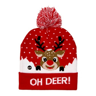 LED Weihnachtsmütze OH DEER rot/weiss
