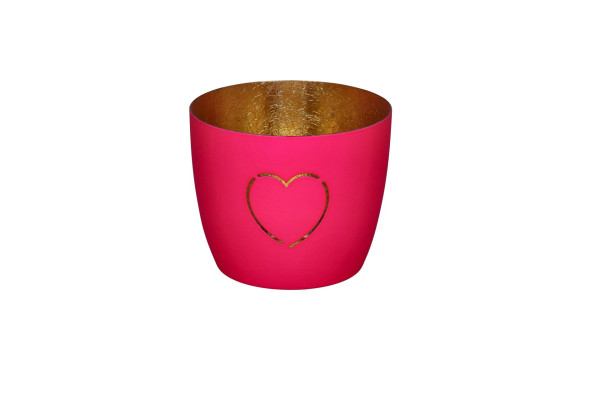 Windlicht Herz, hot pink/ gold 8,5cm Ø10cm