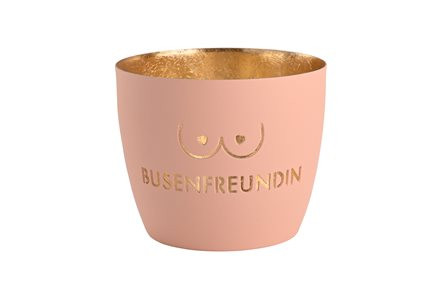 Windlicht Busenfreundin Eisen pastellrosa gold H8,5cm Ø10cm