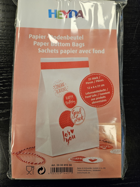 Tüte Papier Bodenbeutel 25stck groß, weiß, lebensmittelecht