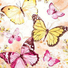 Serviette Fluttering butterflies pink 33x33cm