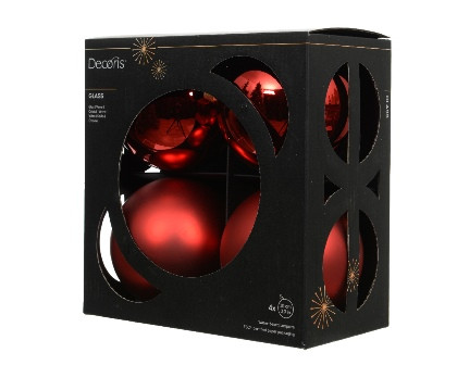 Kugeln Glas weihnachtsrot mix 4St. 10cm