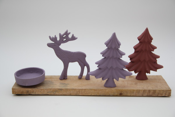 Teelichthalter Aluminium/Holz 35x8x15cm