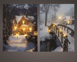 LED Leinwand Xmas Landschaft indoor 1,5x28x38cm 2fach sort.
