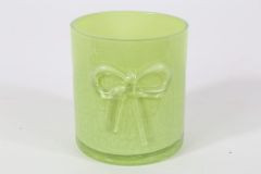 Windlicht Schleife Glas hellgrün 9x9x10cm