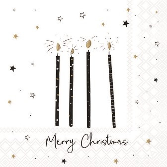 Serviette X-Mas candles white 33x33cm