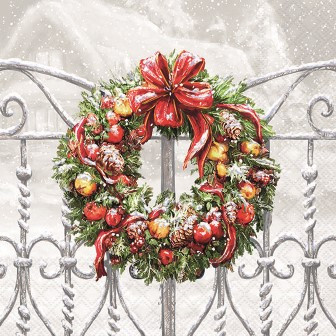 Serviette Wreath on fence 33x33cm