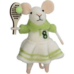 Hänger Maus Tennis Filz grün 11,5cm