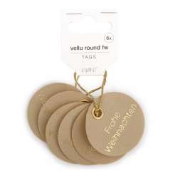 Anhänger VELLU ROUND FROHE WEIHN. Ø5cm 6Stück sand