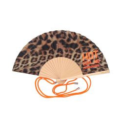 Fächer Holz/Polyester 23cm, Motiv: Leo, Hot Era, braun 42x23x3cm