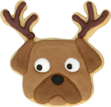 Ausstechform Weihnachtsmops 7.5cm, Edelstahl mit Innenprägung PG blau