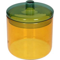 Glas mit Deckel gelb grün 12,2x12,2x13,5cm