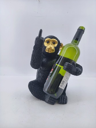 Flaschenhalter Affe Poly schwarz gold 27cm
