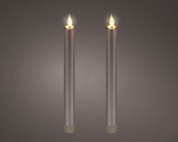 LED Tafelkerze silber indoor 24x2,2cm 2er Set