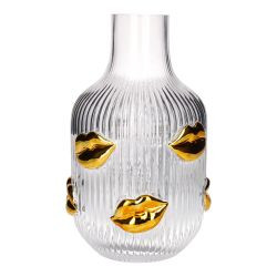 Vase Glas L´amour 25cm Lippen Gold, transparent, gs 15x25x15cm