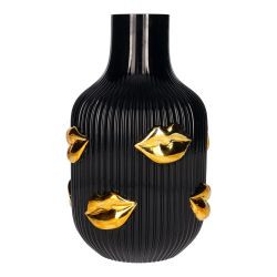 Vase Glas L´amour 25cm Lippen Gold, schwarz, gs 15x25x15cm