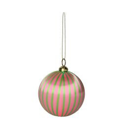 Weihnachtskugel Chinois 8cm, dünne Streifen, grün/rosa D8cm