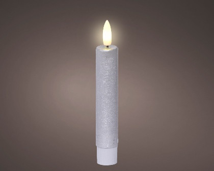 LED Spitzkerze silber/warmes weiss Indoor 2.2x14.5cm 2St.