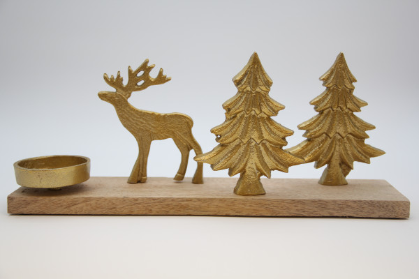 Teelichthalter Aluminium Holz 35x8x15cm