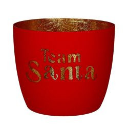 Windlicht Madras M, Motiv: Team Santa, neon rot/gold H8,5cm, D10cm