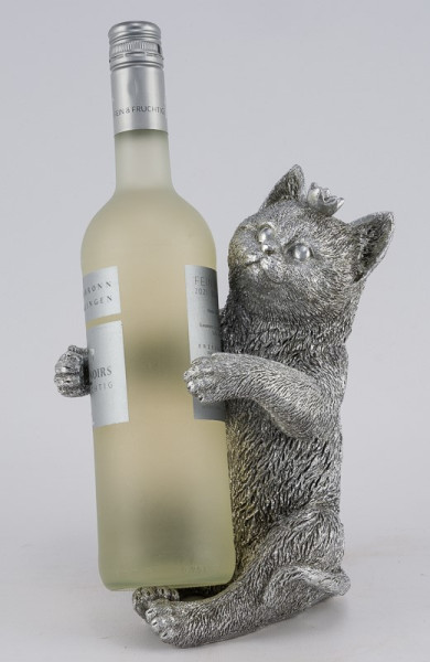Flaschenhalter Katze Poly silber 15x15x24cm