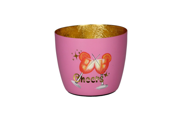 Windlicht Cheers, rosa/gold 8,5cm Ø10cm