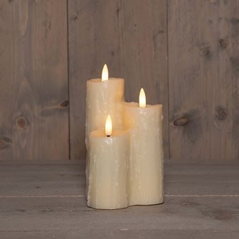 LED Topfkerze Wax elfenbein 3x3D Flamme 16.5x11cm