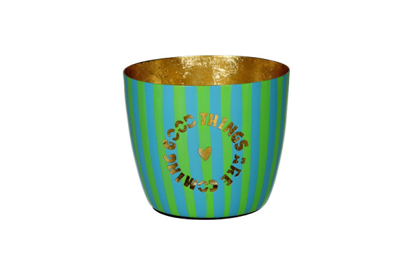Windlicht Good Things, grün/ gold 8,5cm Ø10cm