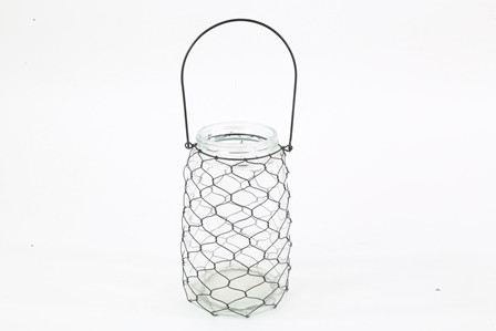 Windlicht Glas/Metall schwarz/klar Ø9x20cm