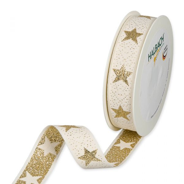 Band Weihnacht Lurexsterne 25mmx15m creme/gold