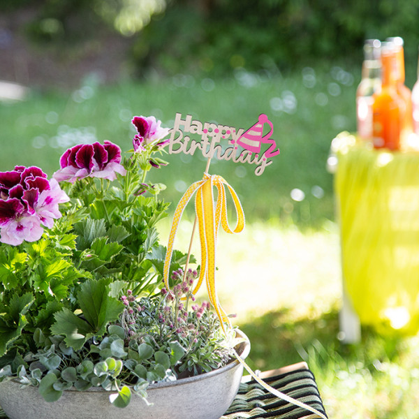 Stecker Holz Happy Birthday pink/natur