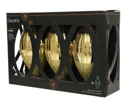 Kugel gold Olive Glas 12x6cm 3Stück