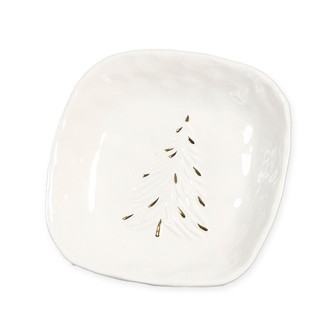 Teller Baum Porzellan off-weiss/gold 19x19x3,7cm