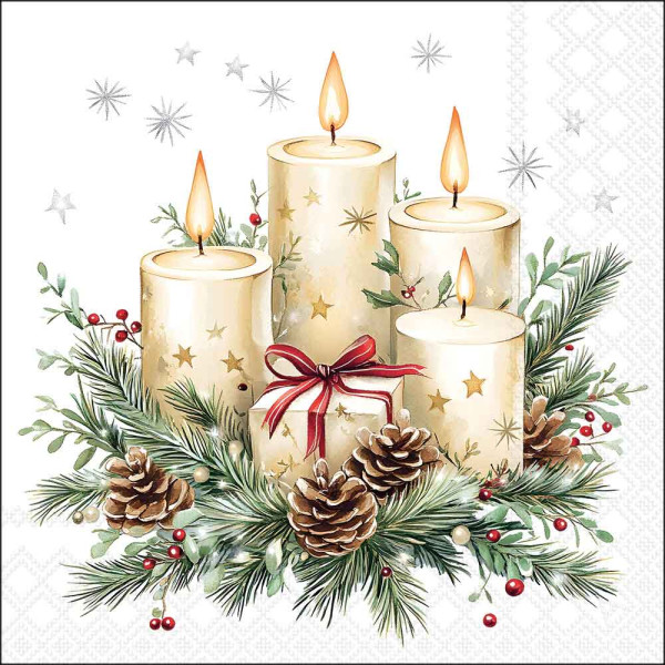 Serviette Candles and gift white 33x33xm