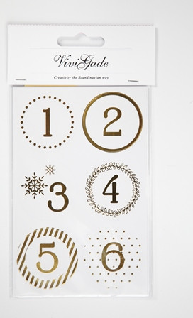 Sticker f.Adventskalender 1-24 D:40mm, Bl. 9x14cm Weiß, Gold