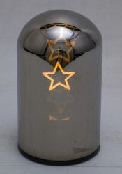 LED-Glasglocke m. Stern anthrazit 3xAA,Timer,9x9x15,5