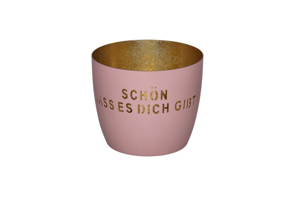 Windlicht Schön dass es Dich gibt, rosa/ gold 8,5cm Ø10cm