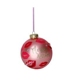Weihnachtskugel Merry Kissmas, rosa D 10cm