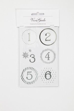 Sticker f.Adventskalender 1-24 D:40mm, Bl.9x14cm Weiß, Silber
