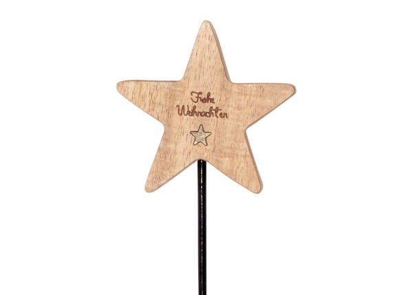 Stab Stern Akazienholz natur Frohe Weihnachten 32,5cm