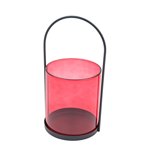 Laterne Glas mit Ständer Metall burgund 27,5x14,4cm