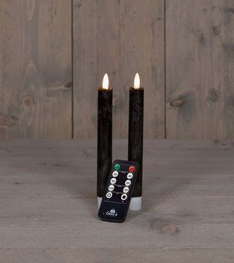 LED Stabkerze Rustikal Wachs schwarz 18cm 2Stück
