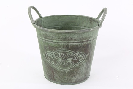 Topf Metall grün/braun Ø21.5x17.5cm