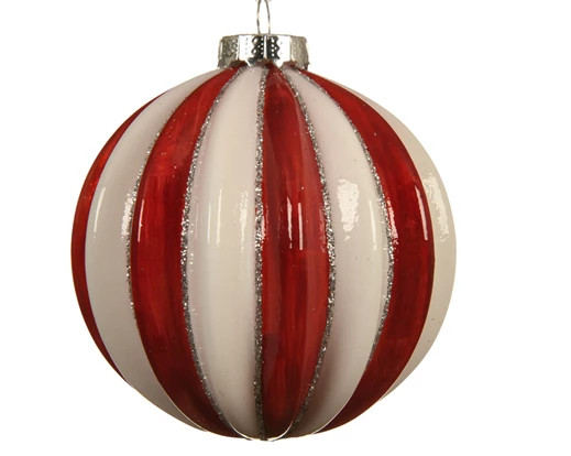 Kugel Glas rot/weiss 3Stck 10cm