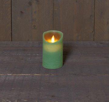 LED Stumpenkerze Rustikal Wachs jade grün 12.5x7.5cm
