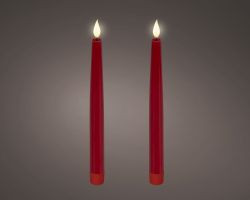 LED Tafelkerze rot indoor 24,5x2,2cm 2er Set