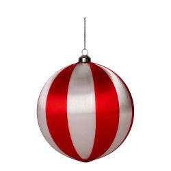 Weihnachtskugel Chinois 12cm, Streifen, rot/weiss D12cm
