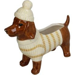 Pflanzentopf Dachshund Dolomite braun 19,5x7,2x17cm