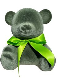 Teddybär mit Schleife sitzend geflockt grün 25cm