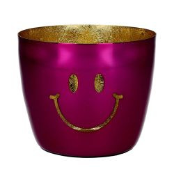 Windlicht Madras M, Motiv: Smile Eisen pink/gold H8,5cm, D10cm
